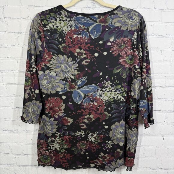 Cristopher & Banks Blouse Women XL  Whimsigoth Sheer Lined V Neck 3/4 Sleeve Top - Picture 2 of 11